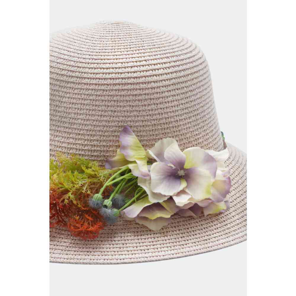 Voodoo Vixen - Floral Embellished Straw Sun hat - Beige